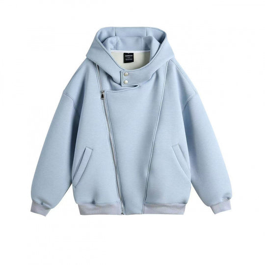 Unisex Oversize-Kapuzenjacke mit asymmetrischem Reißverschluss und hohem Stehkragen Shop Nory