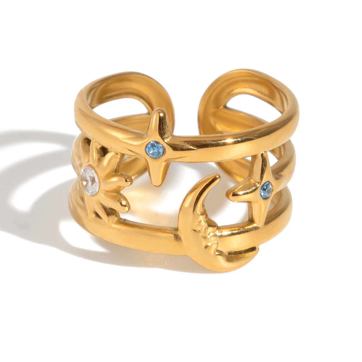 Damen Offener Ring mit stylischem Sonnen- und Mondmotiv Shop Nory