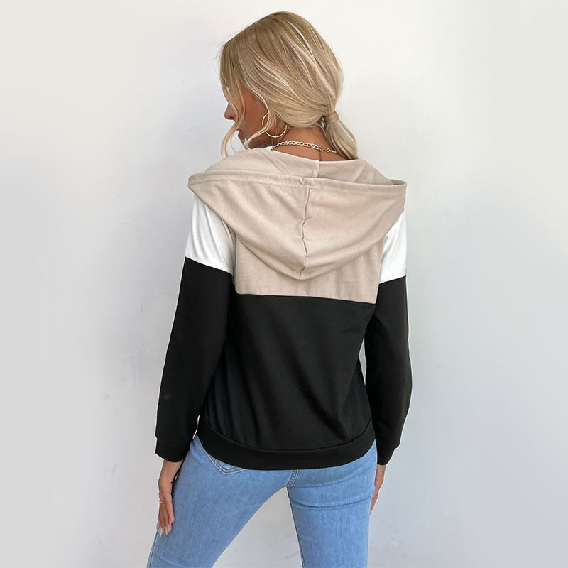 Damen Kapuzenpullover mit halbem Reißverschluss, Colorblock‑Design und Tunnelzug Shop Nory