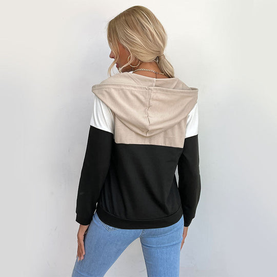 Damen Kapuzenpullover mit halbem Reißverschluss, Colorblock‑Design und Tunnelzug Shop Nory