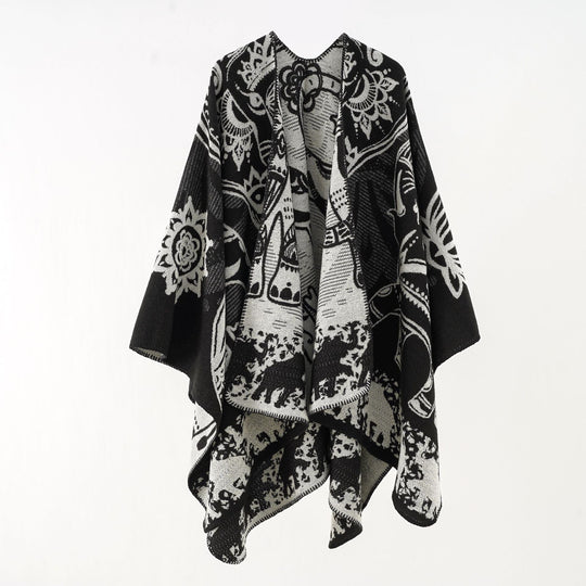 Damen Ornamentales Jacquard-Wickelcape mit weichem Fall Shop Nory