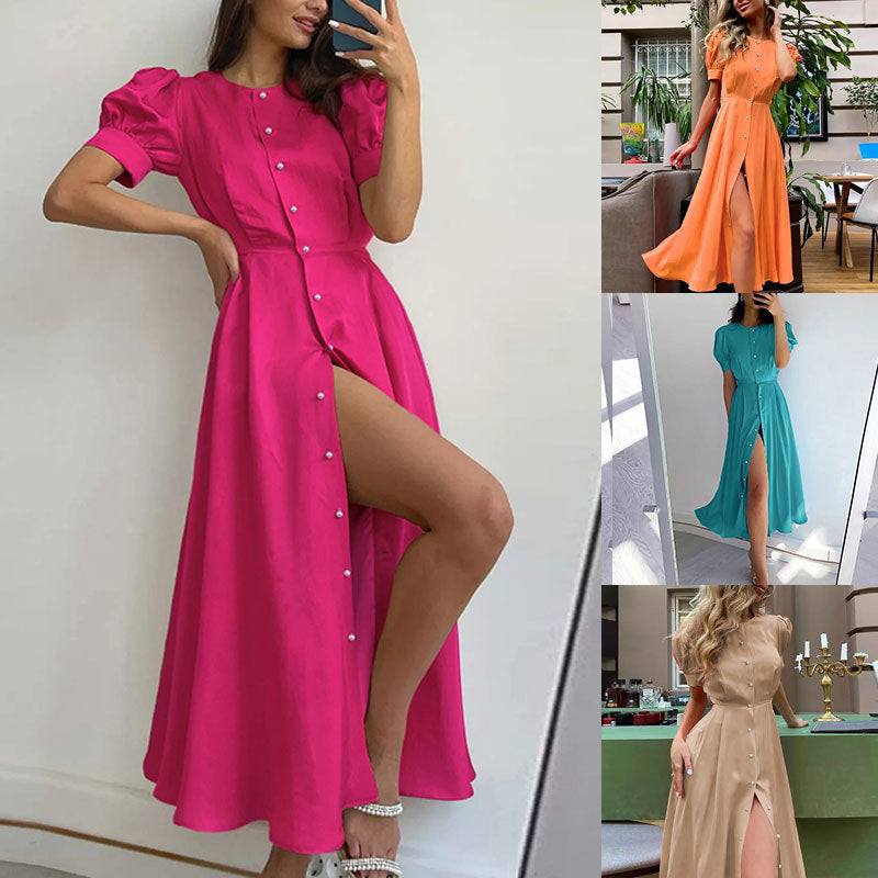 Damen Hemdkleid mit hochgeschlossenem Kragen und seitlichem Schlitz