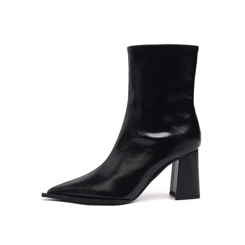 Damen spitz zulaufende Stiefeletten aus Glattleder mit sculpted Blockabsatz und seitlichem Reißverschluss Shop Nory