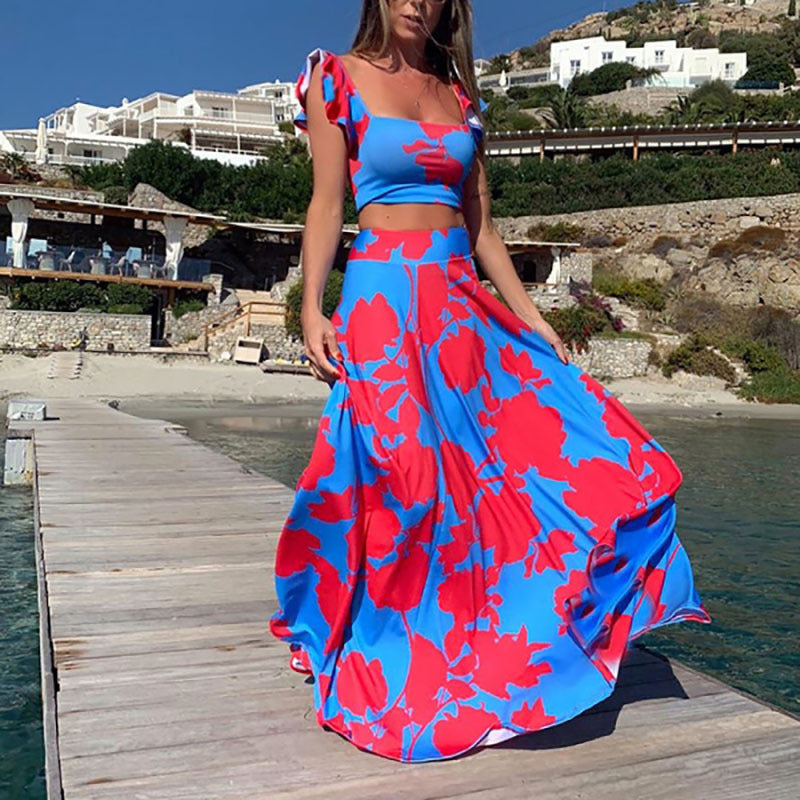 Damen Elegantes Maxikleid mit fließendem Saum und verspieltem Blumenmuster