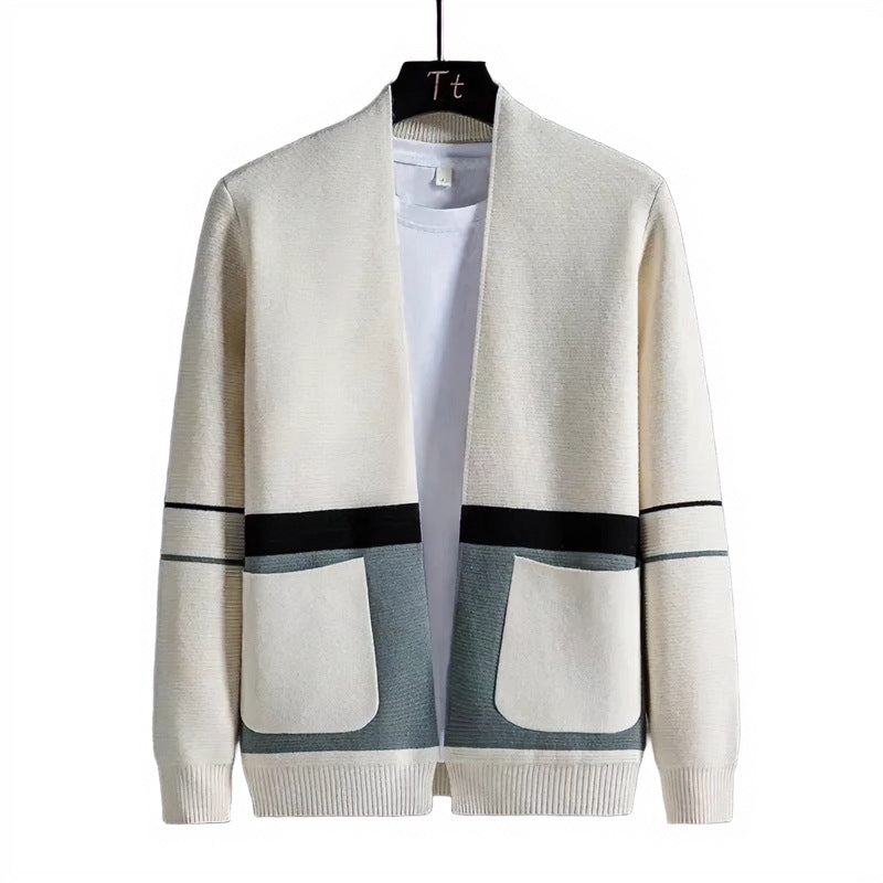 Herren Offene Strickjacke im Colorblock‑Design mit aufgesetzten Taschen und geripptem Saum Shop Nory