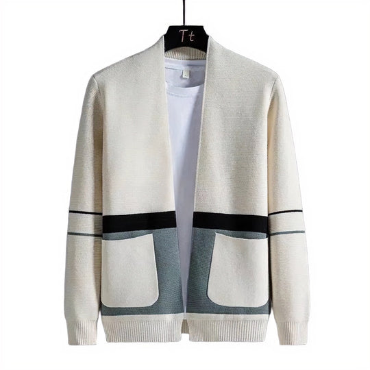 Herren Offene Strickjacke im Colorblock‑Design mit aufgesetzten Taschen und geripptem Saum Shop Nory