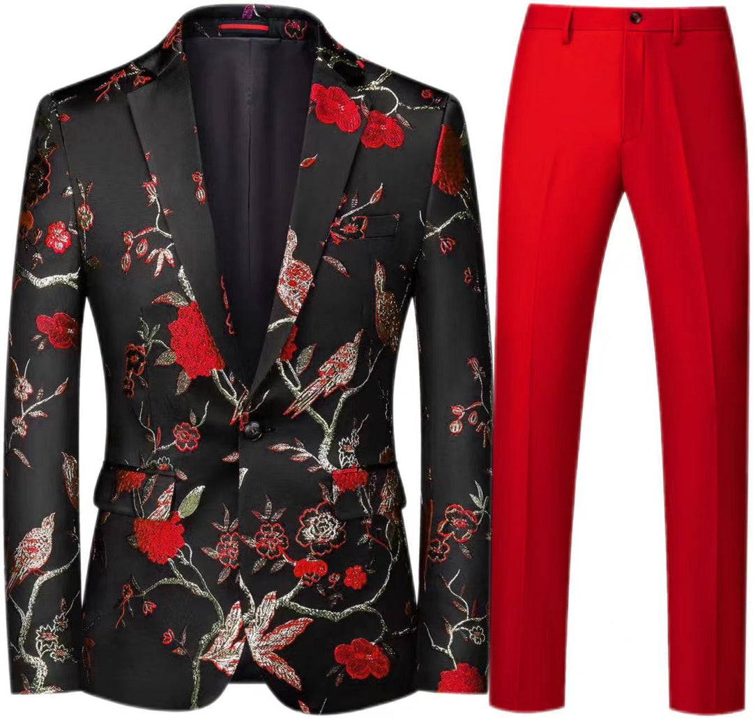 Herren Brokat-Sakko mit floralem Jacquard und Slim-Fit Anzughose Shop Nory