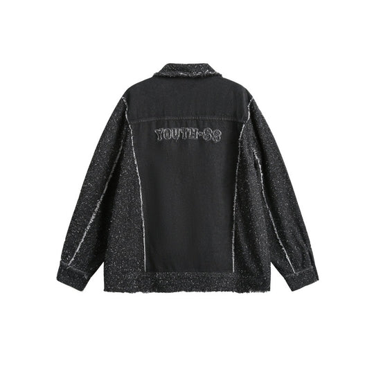 Unisex Oversized-Jeansblouson mit melierter Bouclé-Ärmelpartie und ausgefranster Kante Shop Nory