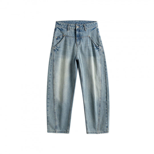 Damen High‑Waist Baggy‑Jeans mit vorgeformten Eingrifftaschen und heller Used‑Waschung Shop Nory