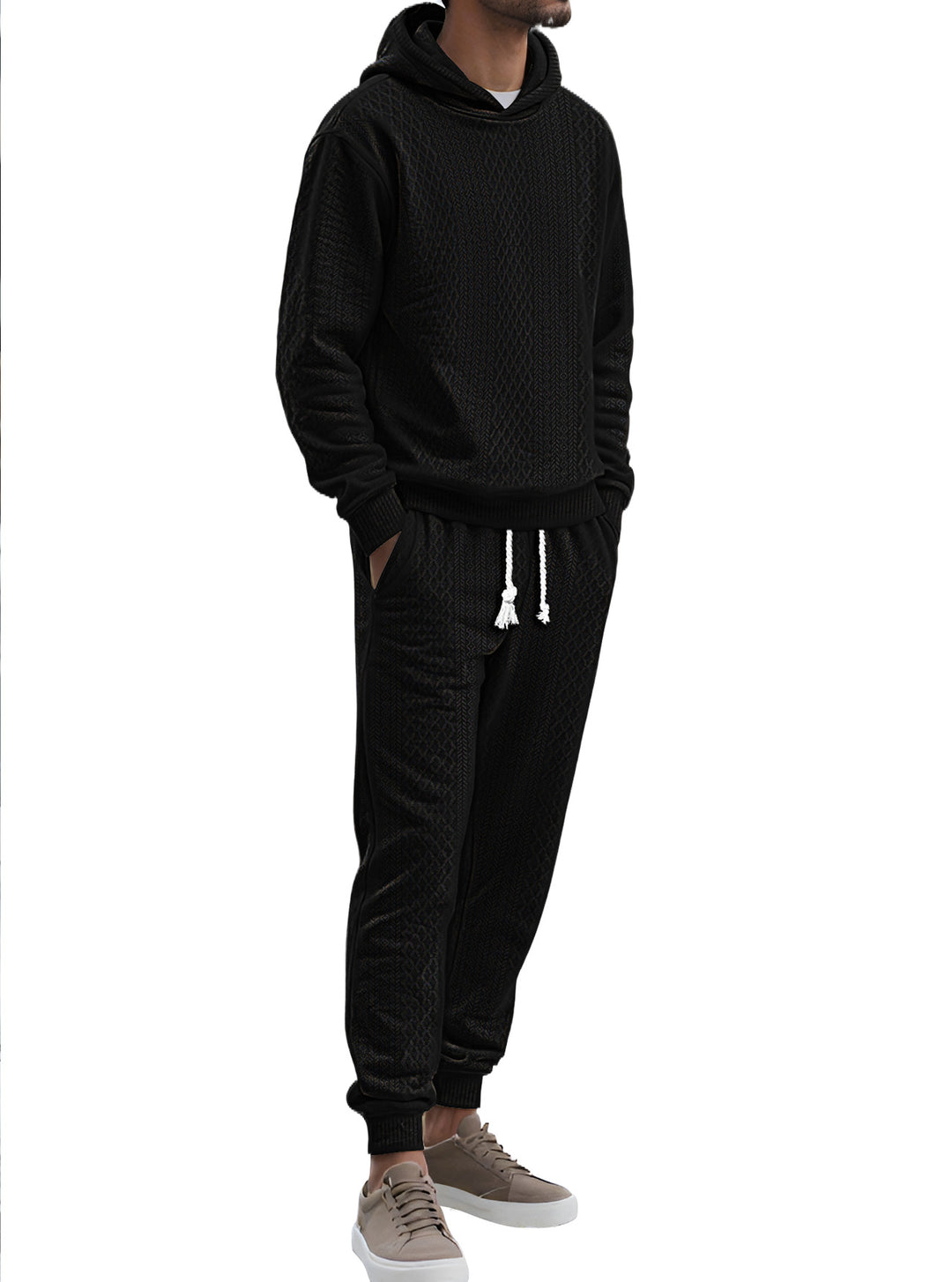 Herren Strukturierter Lounge-Set mit Kapuzenpullover und Jogginghose Shop Nory