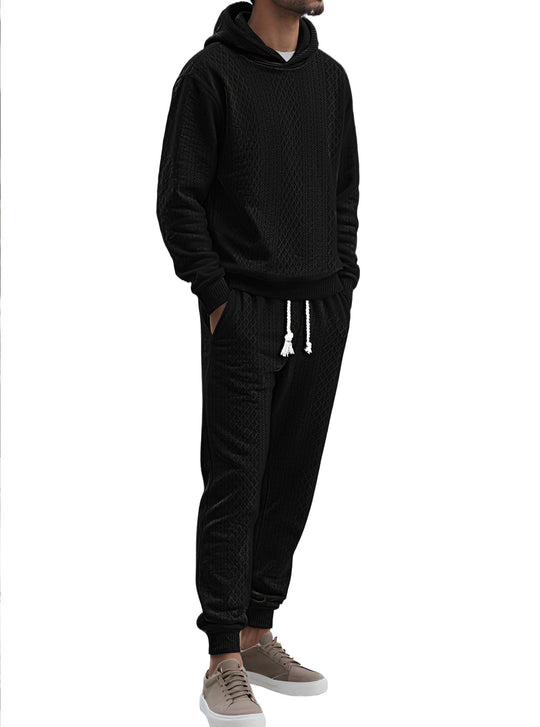 Herren Strukturierter Lounge-Set mit Kapuzenpullover und Jogginghose Shop Nory