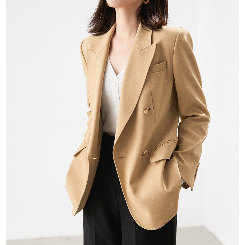 Damen Doppelreihiger strukturierter Blazer mit markantem Revers und Pattentaschen Shop Nory