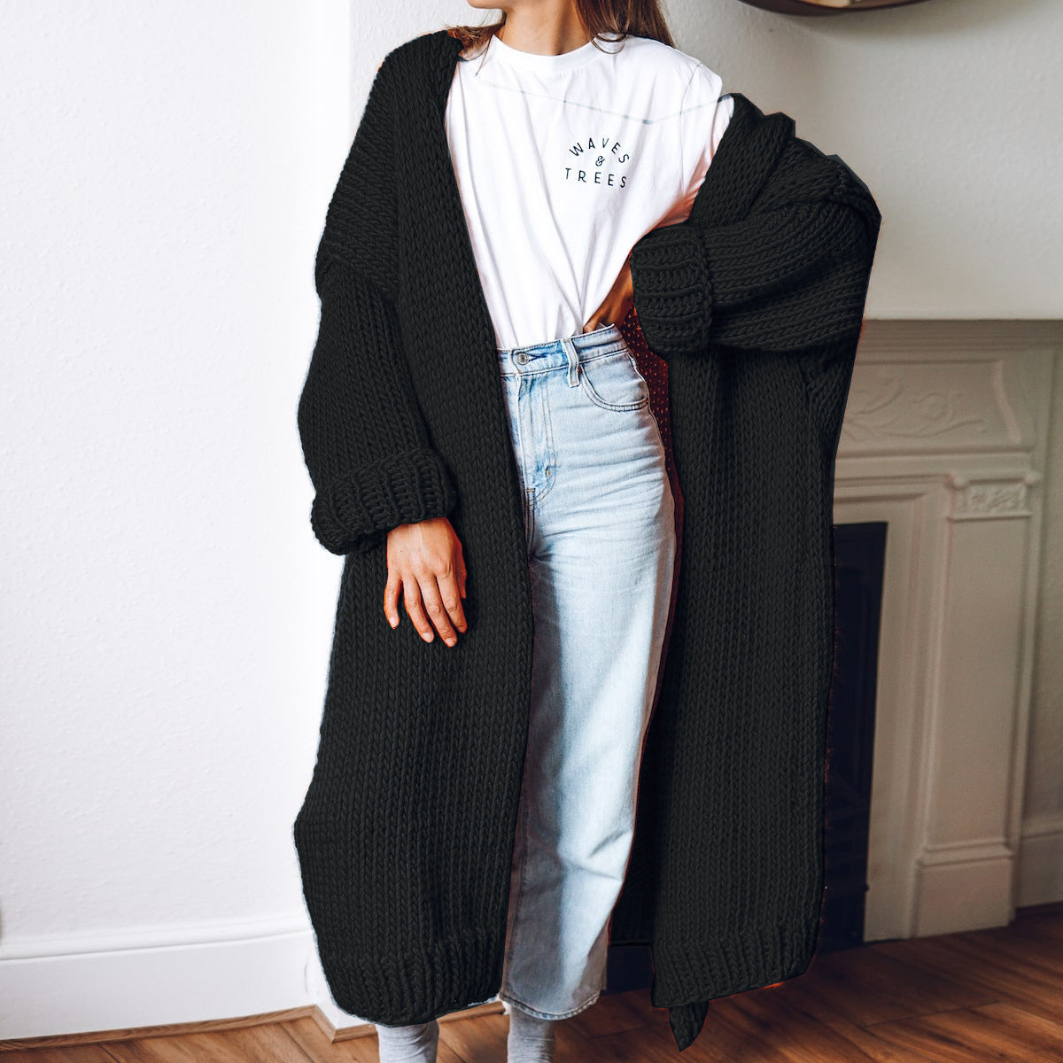 Damen Langärmeliger Grobstrick Cardigan Shopnory