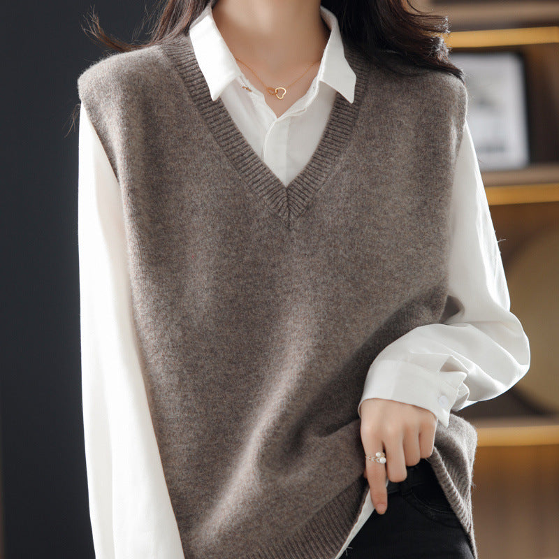 Damen Ärmellose Strickweste mit V-Ausschnitt und Feiner Textur