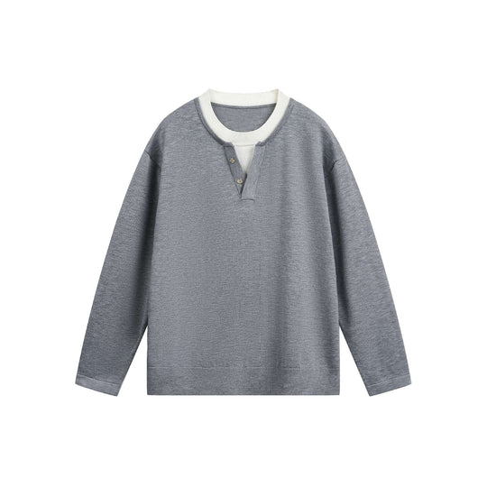 Unisex Lässiges Oversize‑Sweatshirt mit Henley‑Knopfleiste und geripptem Layer‑Kragen Shop Nory