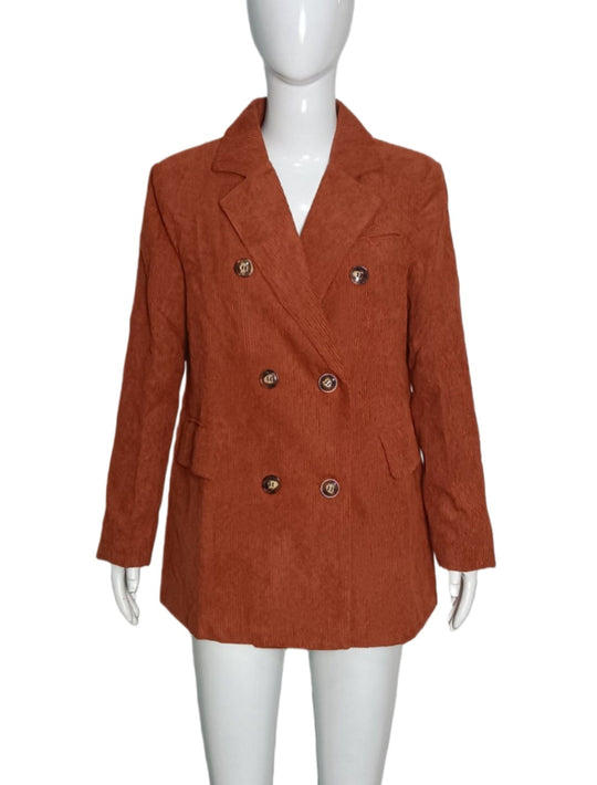 Damen Langer Cord-Blazer im Doppelreiher mit Reverskragen und Pattentaschen Shop Nory