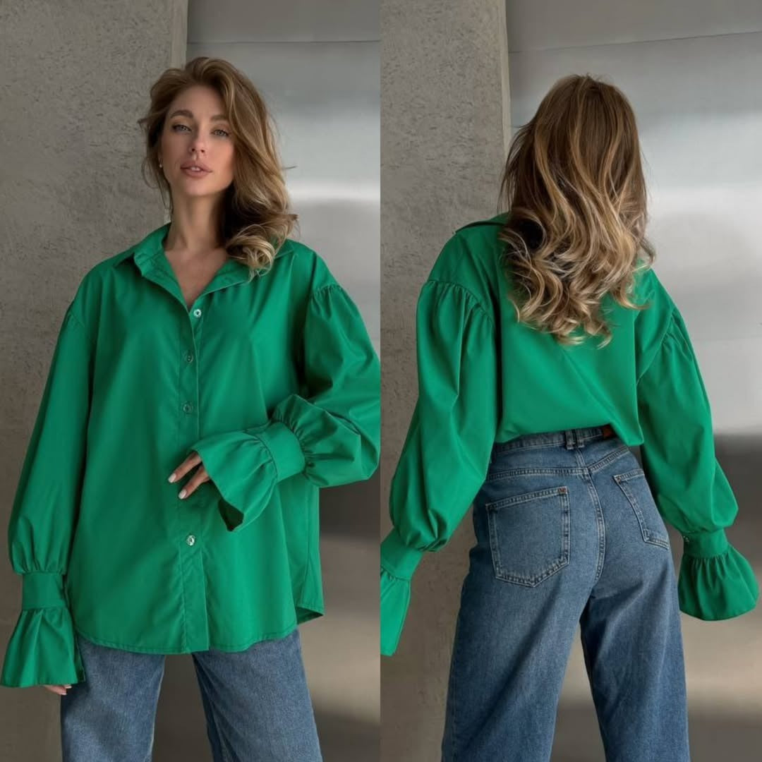 Damen Oversized-Bluse mit Volant-Manschetten und Ballonärmeln Shop Nory