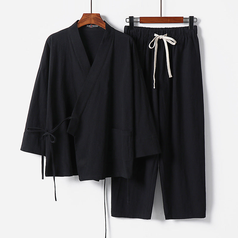 Unisex Leichtes Kimono-Lounge-Set aus weichfallendem Baumwoll-Mix mit Tunnelzughose Shop Nory