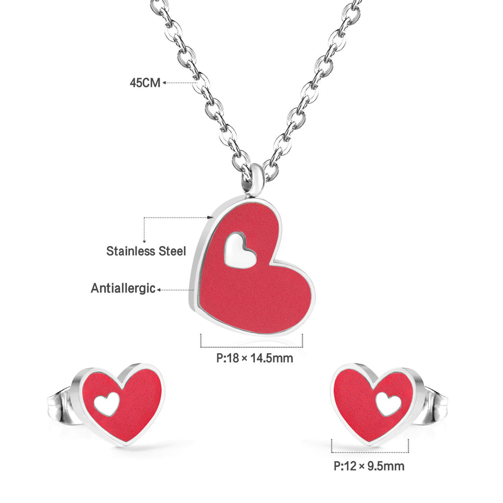 Damen Schmuckset mit rotem Herzanhänger und passenden Ohrsteckern Shop Nory