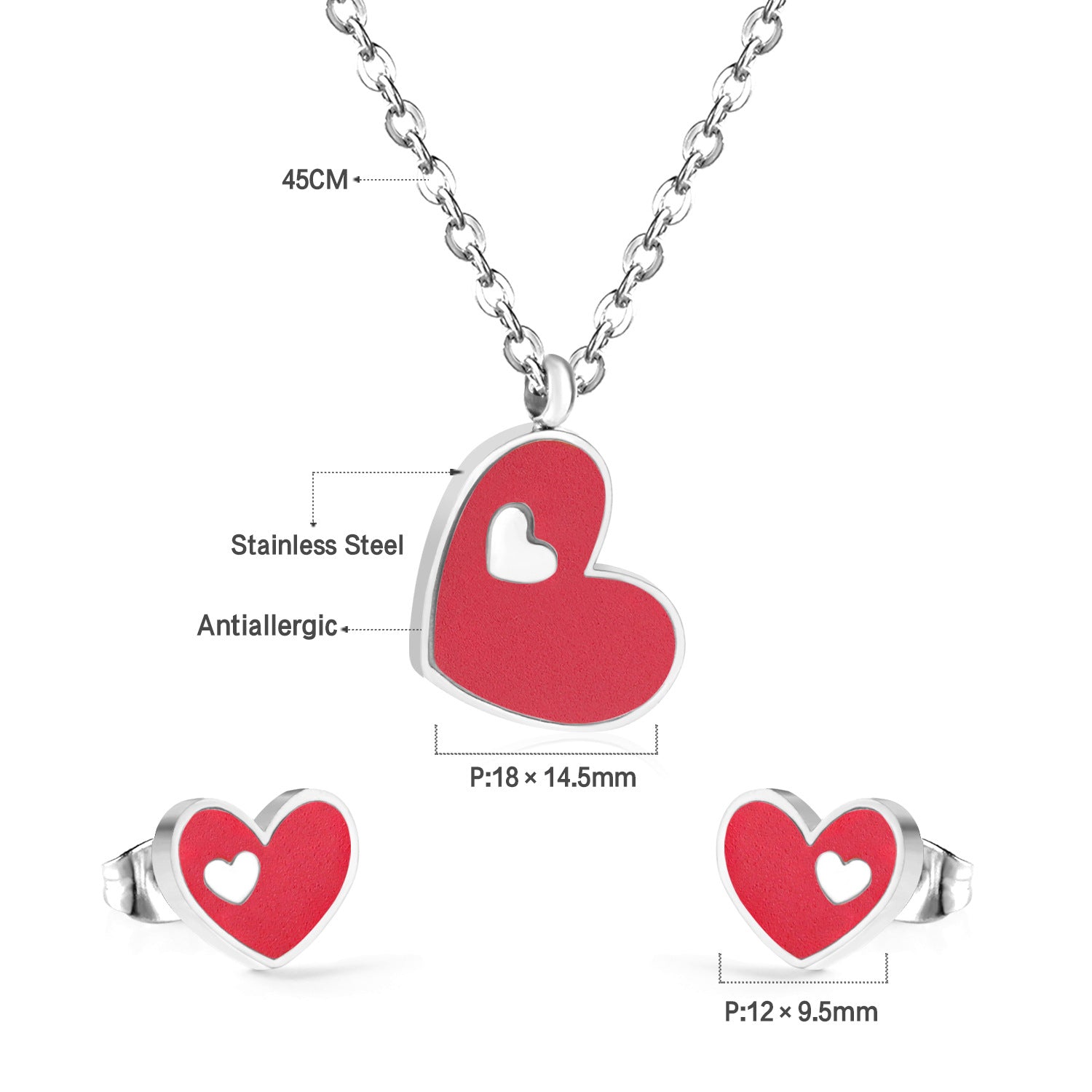 Damen Schmuckset mit rotem Herzanhänger und passenden Ohrsteckern Shop Nory