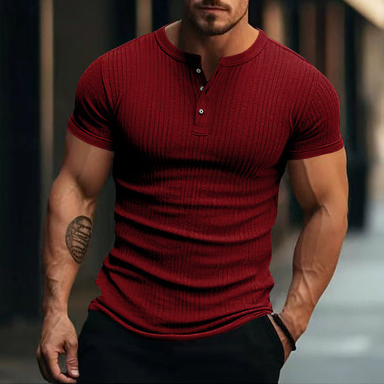 Herren nan eng anliegendes Kurzarm-Henleyshirt mit Rippenstruktur und kurzer Knopfleiste