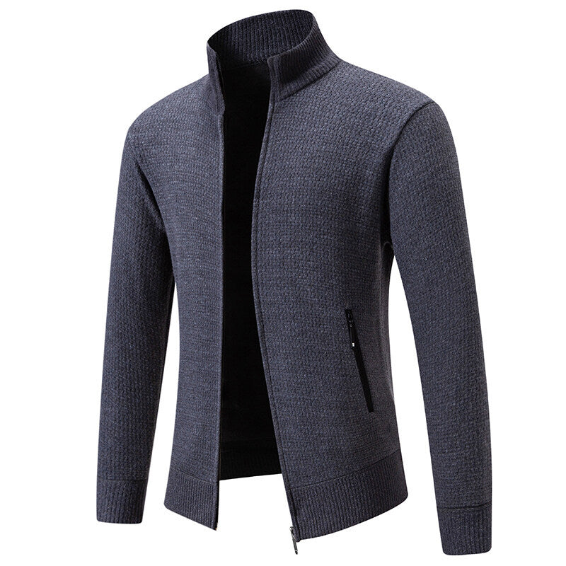Herren Texturierter Zip-Strickcardigan mit Stehkragen, Waffelstruktur und Reißverschlusstaschen Shop Nory