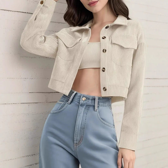 Damen Kurzarm-Cropped-Jeansjacke