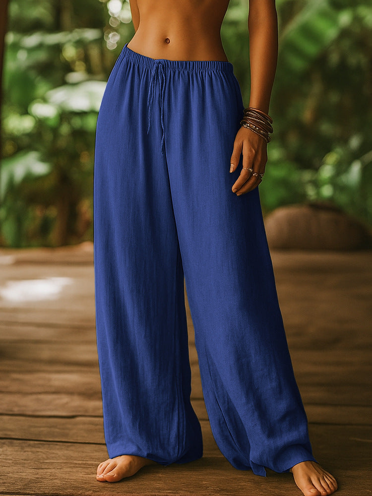 Damen Leichte Leinenhose mit weitem Bein und Kordelzug Shop Nory