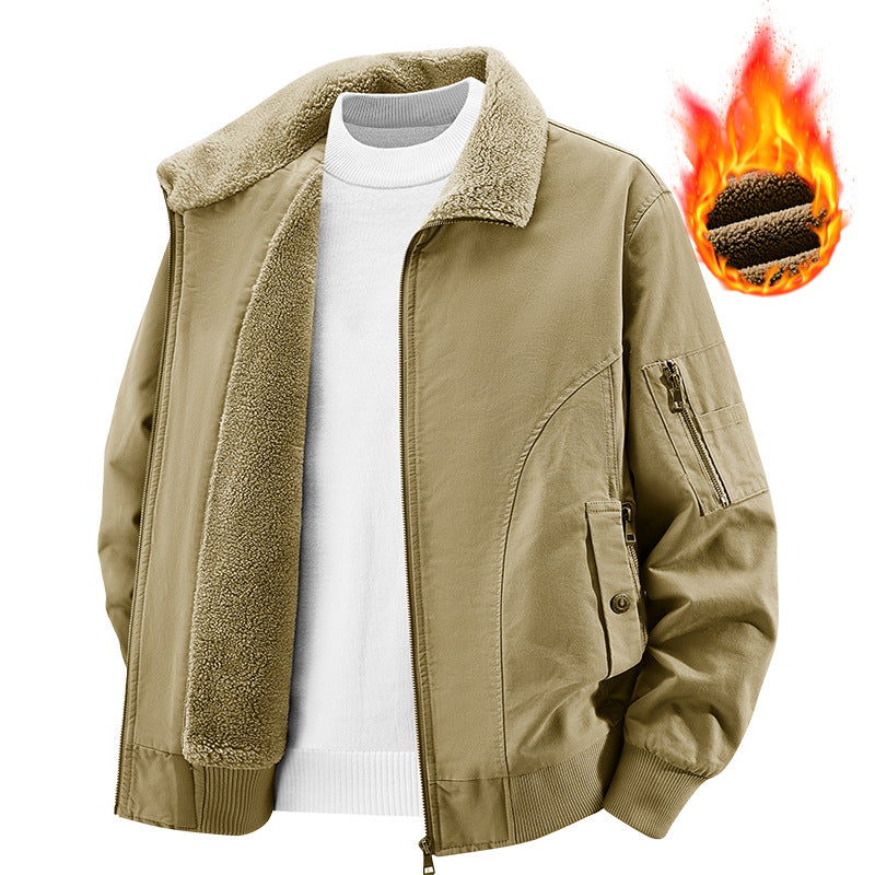 Herren Thermo-Bomberjacke im Vintage-Stil mit Teddyplüsch-Futter und Mehrfach-Taschen Shop Nory
