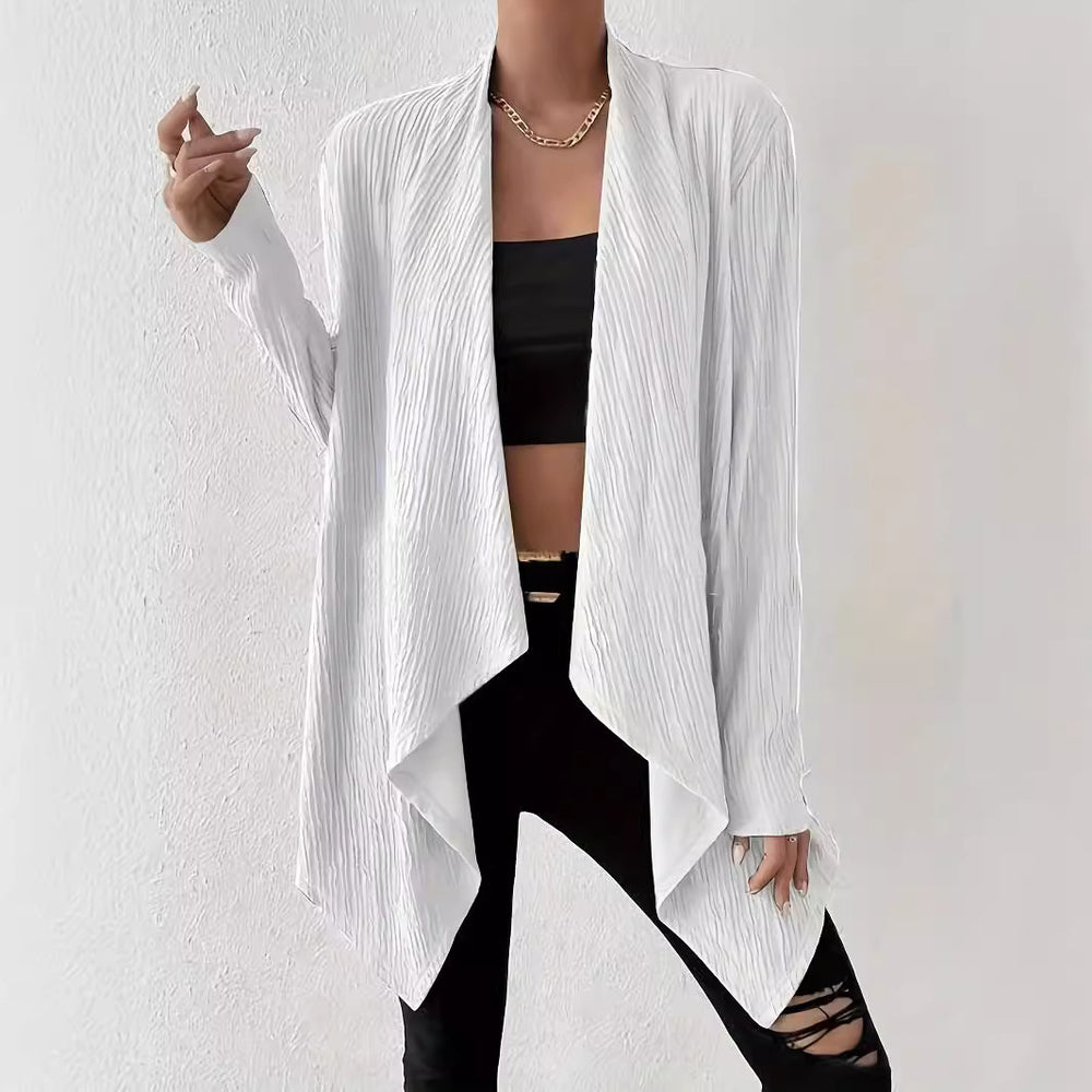 Damen Offener Crinkle-Cardigan mit Wasserfall-Saum und Longline-Silhouette Shop Nory