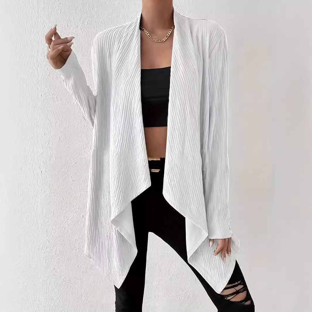 Damen Offener Crinkle-Cardigan mit Wasserfall-Saum und Longline-Silhouette Shop Nory