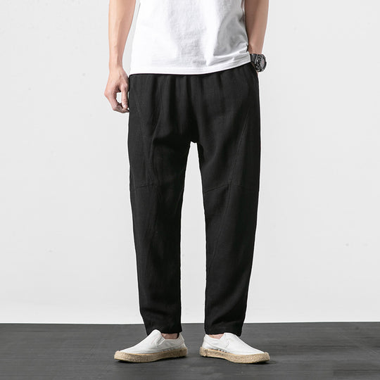 Herren Weiche Leinenmix-Loungehose mit tiefem Schritt, elastischem Bund und taillierter Beinverjüngung Shop Nory