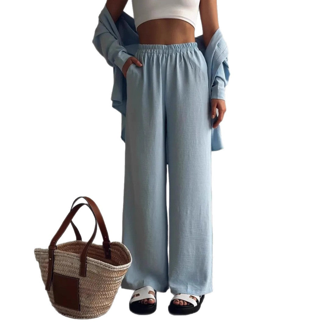 Damen Zweiteiliges Lounge-Set Oversize-Bluse mit Brusttasche und weiter Palazzo-Hose Shop Nory