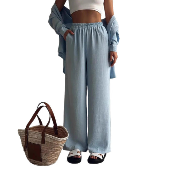 Damen Zweiteiliges Lounge-Set Oversize-Bluse mit Brusttasche und weiter Palazzo-Hose Shop Nory
