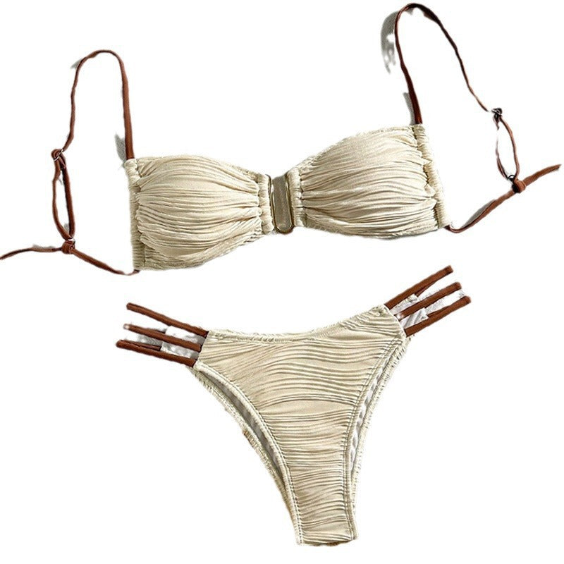 Damen Bikini-Set mit raffiniertem Falten-Design und modischen Akzenten Shopnory