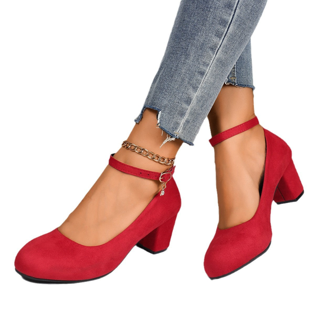 Damen Blockabsatz-Pumps mit verstellbarem Riemen und elegantem Stil