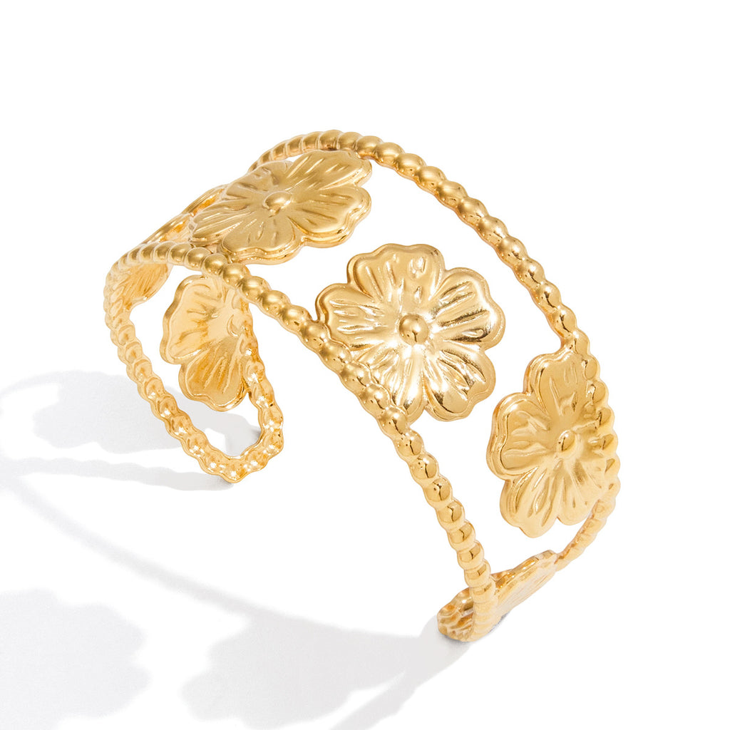 Damen Offenes Edelstahlarmband mit floralen Motiven und hypoallergenen Eigenschaften Shop Nory