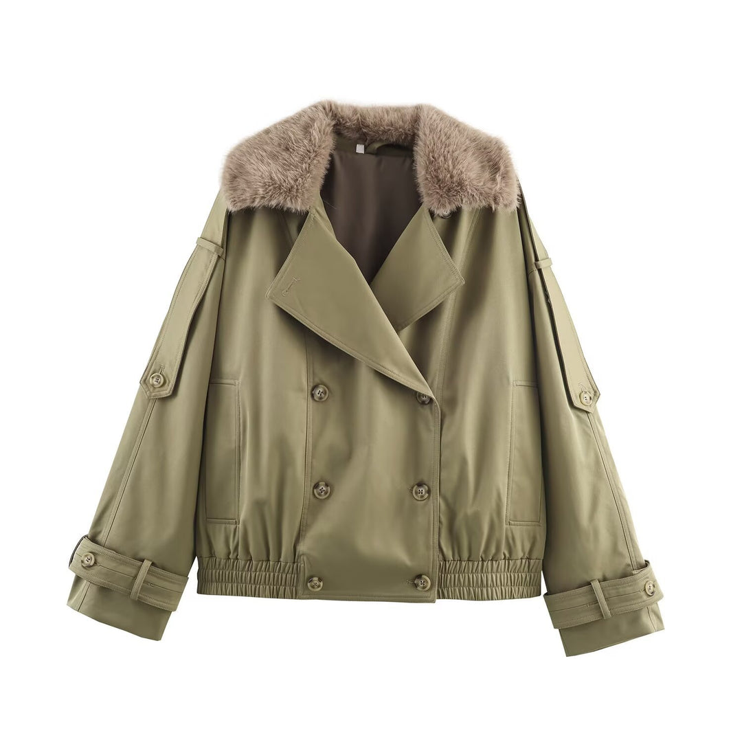 Damen Kurzjacke im Blouson‑Trenchstil mit abnehmbarem Kunstfellkragen Shop Nory
