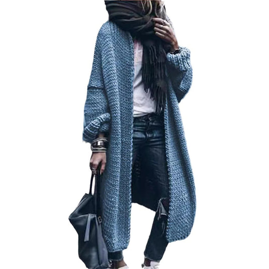 Damen Langer Grobstrick-Mantelcardigan mit überschnittener Schulter und offener Front Shop Nory