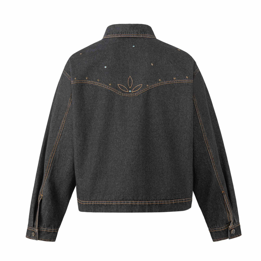 Unisex Boxy-Jeansblouson mit Sternstickerei und Ziernieten Shop Nory