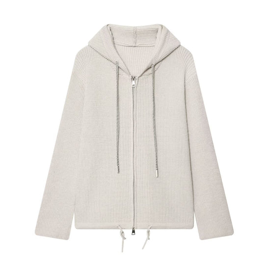 Damen Grobstrick-Kapuzenjacke mit Reißverschluss und Kordelzug Shop Nory