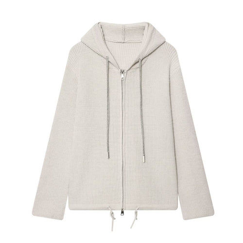 Damen Grobstrick-Kapuzenjacke mit Reißverschluss und Kordelzug Shop Nory