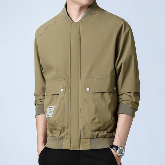 Herren Leichte Utility-Bomberjacke mit verdecktem Reißverschluss, Klappentaschen und Rippenbündchen Shop Nory