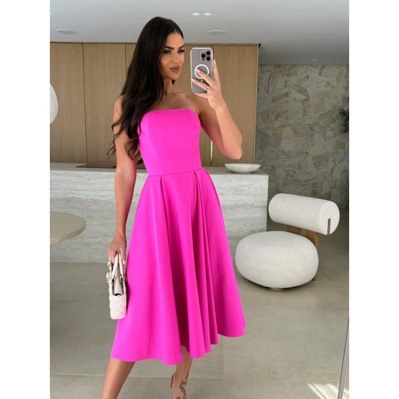 Damen elegantes Cocktailkleid mit trägerlosem Design