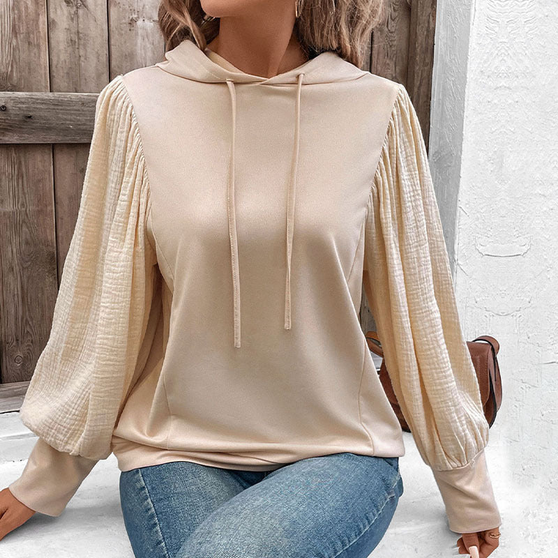 Damen Kapuzenpullover mit Ballonärmeln und Musselin-Einsatz Shop Nory