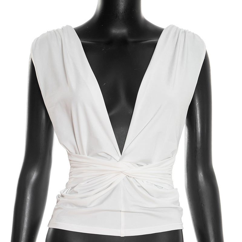 Damen Wickeloberteil mit tiefem V-Ausschnitt und elegantem Knotendetail