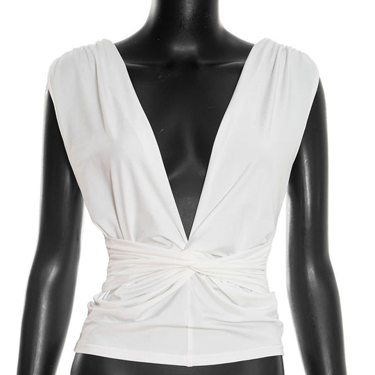Damen Wickeloberteil mit tiefem V-Ausschnitt und elegantem Knotendetail