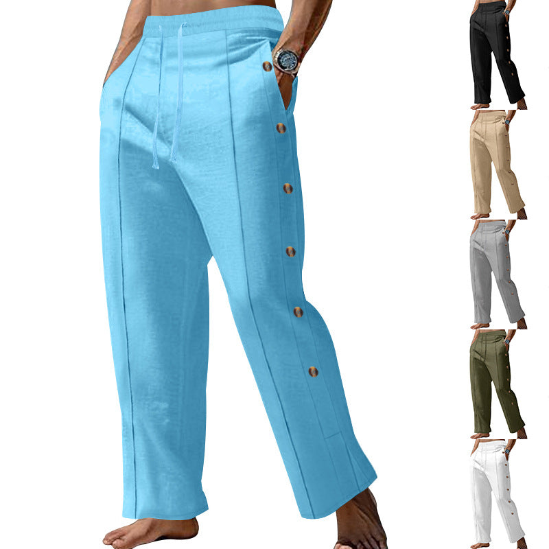 Herren elegante Freizeithose mit seitlichen Knopfdetails und elastischem Bund Shopnory