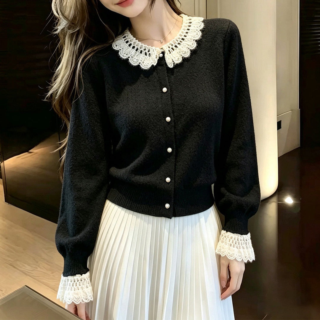 Damen Elegante Strickjacke mit Spitzenausschnitt Shop Nory