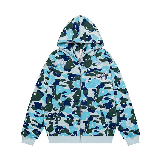 Damen Kapuzen-Sweatjacke mit Camouflage-Allover, Notenstickerei und durchgehendem Reißverschluss Shop Nory